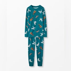 Hanna Andersson Long John Pajamas in Organic Cotton Top Dogs Blue Size 6-7